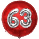 Luftballon Jumbo 3D, Silber und Rot  zum 63. Geburtstag, Jumbo-Folienballon mit Ballongas