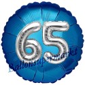 Jumbo 3D Luftballon, Silber und Blau  zum 65. Geburtstag, Jumbo-Folienballon mit Ballongas