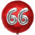 Luftballon Jumbo 3D, Silber und Rot  zum 66. Geburtstag, Jumbo-Folienballon mit Ballongas