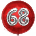 Luftballon Jumbo 3D, Silber und Rot  zum 68. Geburtstag, Jumbo-Folienballon mit Ballongas