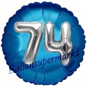 Jumbo 3D Luftballon, Silber und Blau  zum 74. Geburtstag, Jumbo-Folienballon mit Ballongas