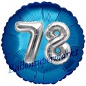 Jumbo 3D Luftballon, Silber und Blau  zum 78. Geburtstag, Jumbo-Folienballon mit Ballongas