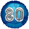 Luftballon Jumbo 3D, Silber und Blau  zum 80. Geburtstag, Jumbo-Folienballon mit Ballongas