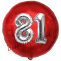 Luftballon Jumbo 3D, Silber und Rot  zum 81. Geburtstag, Jumbo-Folienballon mit Ballongas