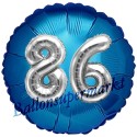 Jumbo 3D Luftballon, Silber und Blau  zum 86. Geburtstag, Jumbo-Folienballon mit Ballongas