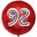 Luftballon Jumbo 3D, Silber und Rot zum 92. Geburtstag, Jumbo-Folienballon mit Ballongas