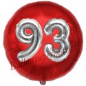 Luftballon Jumbo 3D, Silber und Rot zum 93. Geburtstag, Jumbo-Folienballon mit Ballongas