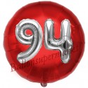 Luftballon Jumbo 3D, Silber und Rot zum 94. Geburtstag, Jumbo-Folienballon mit Ballongas