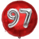 Luftballon Jumbo 3D, Silber und Rot zum 97. Geburtstag, Jumbo-Folienballon mit Ballongas