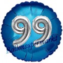 Jumbo 3D Luftballon, Silber und Blau  zum 99. Geburtstag, Jumbo-Folienballon mit Ballongas