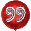 Luftballon Jumbo 3D, Silber und Rot zum 99. Geburtstag, Jumbo-Folienballon mit Ballongas