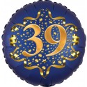 Luftballon aus Folie zum 39. Geburtstag, Satin Navy Blue, 45 cm, rund, inklusive Helium