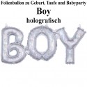 Boy Schriftzug, holografisch, ungefüllt zur Befüllung mit Luft, Ballon zu Geburt, Taufe, Babyparty