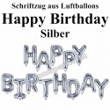 Luftballons aus Folie, Happy Birthday, Silber, Schriftzug, ungefüllt  zur Befüllung mit Luft
