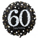 Luftballon aus Folie, Sparkling Birthday 60, zum 60. Geburtstag, mit Helium