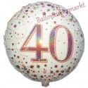 Holografischer Luftballon aus Folie, Sparkling Fizz Rosegold 40, zum 40. Geburtstag, Jubiläum, mit Helium