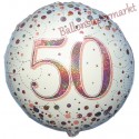 Holografischer Luftballon aus Folie, Sparkling Fizz Rosegold 50, zum 50. Geburtstag, Jubiläum, mit Helium