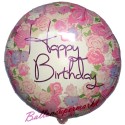 Geburtstags-Luftballon Happy Birthday Vintage Rosen, inklusive Helium