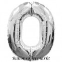 Luftballon aus Folie Zahl 0, Silber, 100 cm, inklusive Helium/Ballongas