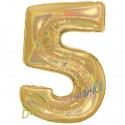 Glitter Zahlen-Luftballon aus Folie, 5, Fünf, Gold, holografisch 100 cm groß