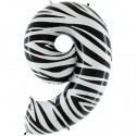 Luftballon aus Folie Zahl 9, Zebra-Optik, 100 cm, inklusive Helium/Ballongas