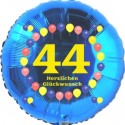 Luftballon aus Folie, 44. Geburtstag, Herzlichen Glückwunsch Ballons, blau, ohne Helium