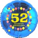 Luftballon aus Folie, 52. Geburtstag, Herzlichen Glückwunsch Ballons, blau, ohne Helium