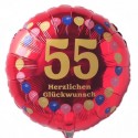 Luftballon aus Folie, 55. Geburtstag, Herzlichen Glückwunsch Ballons, rot, ohne Helium