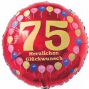 Luftballon aus Folie, 75. Geburtstag, Herzlichen Glückwunsch Ballons, rot, ohne Helium