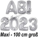 Abi 2023, große Buchstaben-Luftballon aus Folie ohne Helium, Silber, zur Abiturfeier
