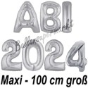 Abi 2024, große Buchstaben-Luftballon aus Folie ohne Helium, Silber, zur Abiturfeier