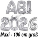 Abi 2026, große Buchstaben-Luftballon aus Folie mit/ohne Helium, Silber, zur Abiturfeier