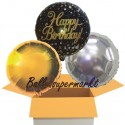 3 Luftballons zum Geburtstag, Sparkling Fizz Gold, Happy Birthday, inklusive Ballongas