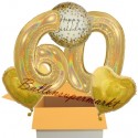 5 glitzernde Geburtstags-Luftballons Gold Sparkle Birthday 60, zum 60. Geburtstag, inklusive Helium