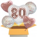 5 Geburtstags-Luftballons Jumbo 3D Sparkling Fizz  Birthday Rosegold 80, zum 80. Geburtstag, inklusive Helium