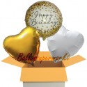 3 Luftballons zum Geburtstag, Gold, Happy Birthday, inklusive Ballongas