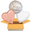 3 Luftballons zum Geburtstag, Rosegold, Happy Birthday, inklusive Ballongas