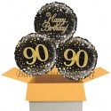 3 Luftballons, Sparkling Fizz Birthday Gold 90 zum 90. Geburtstag