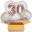 3 Geburtstags-Luftballons Jumbo 3D Sparkling Fizz Birthday Rosegold 30, zum 30. Geburtstag mit Nachfüllbehälter, inklusive Helium