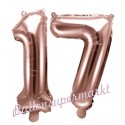 Zahlen-Luftballons aus Folie, Zahl 17 zum 17. Geburtstag und Jubiläum, Rosegold, 35 cm