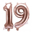 Zahlen-Luftballons aus Folie, Zahl 19 zum 19. Geburtstag und Jubiläum, Rosegold, 35 cm