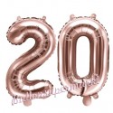 Zahlen-Luftballons aus Folie, Zahl 20 zum 20. Geburtstag und Jubiläum, Rosegold, 35 cm