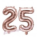 Zahlen-Luftballons aus Folie, Zahl 25 zum 25. Geburtstag und Jubiläum, Rosegold, 35 cm