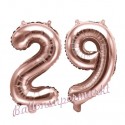 Zahlen-Luftballons aus Folie, Zahl 29 zum 29. Geburtstag und Jubiläum, Rosegold, 35 cm