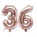 Zahlen-Luftballons aus Folie, Zahl 36 zum 36. Geburtstag und Jubiläum, Rosegold, 35 cm