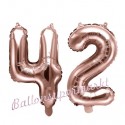 Zahlen-Luftballons aus Folie, Zahl 42 zum 42. Geburtstag und Jubiläum, Rosegold, 35 cm