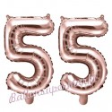 Zahlen-Luftballons aus Folie, Zahl 55 zum 55. Geburtstag und Jubiläum, Rosegold, 35 cm