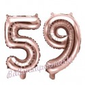 Zahlen-Luftballons aus Folie, Zahl 59 zum 59. Geburtstag und Jubiläum, Rosegold, 35 cm