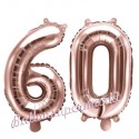 Zahlen-Luftballons aus Folie, Zahl 60 zum 60. Geburtstag und Jubiläum, Rosegold, 35 cm