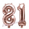 Zahlen-Luftballons aus Folie, Zahl 81 zum 81.Geburtstag und Jubiläum, Rosegold, 35 cm